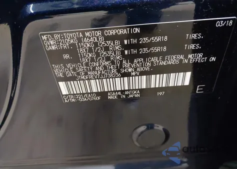 2018 Toyota Rav4 Limited from USA, damaged, VIN JTMDFREV7JJ738236